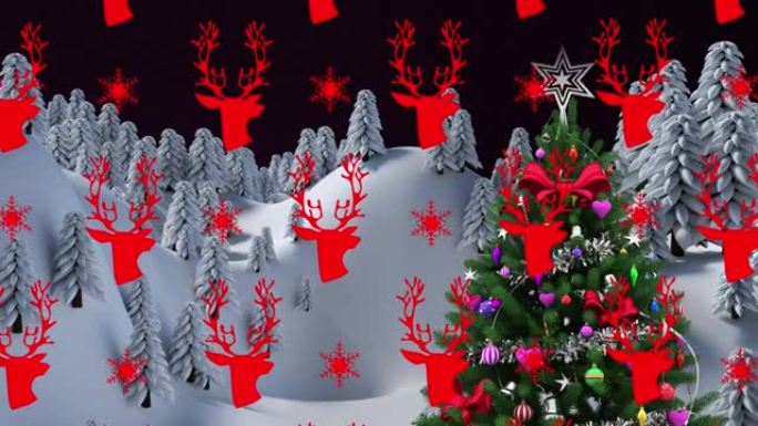 冬季景观上的圣诞节图案动画