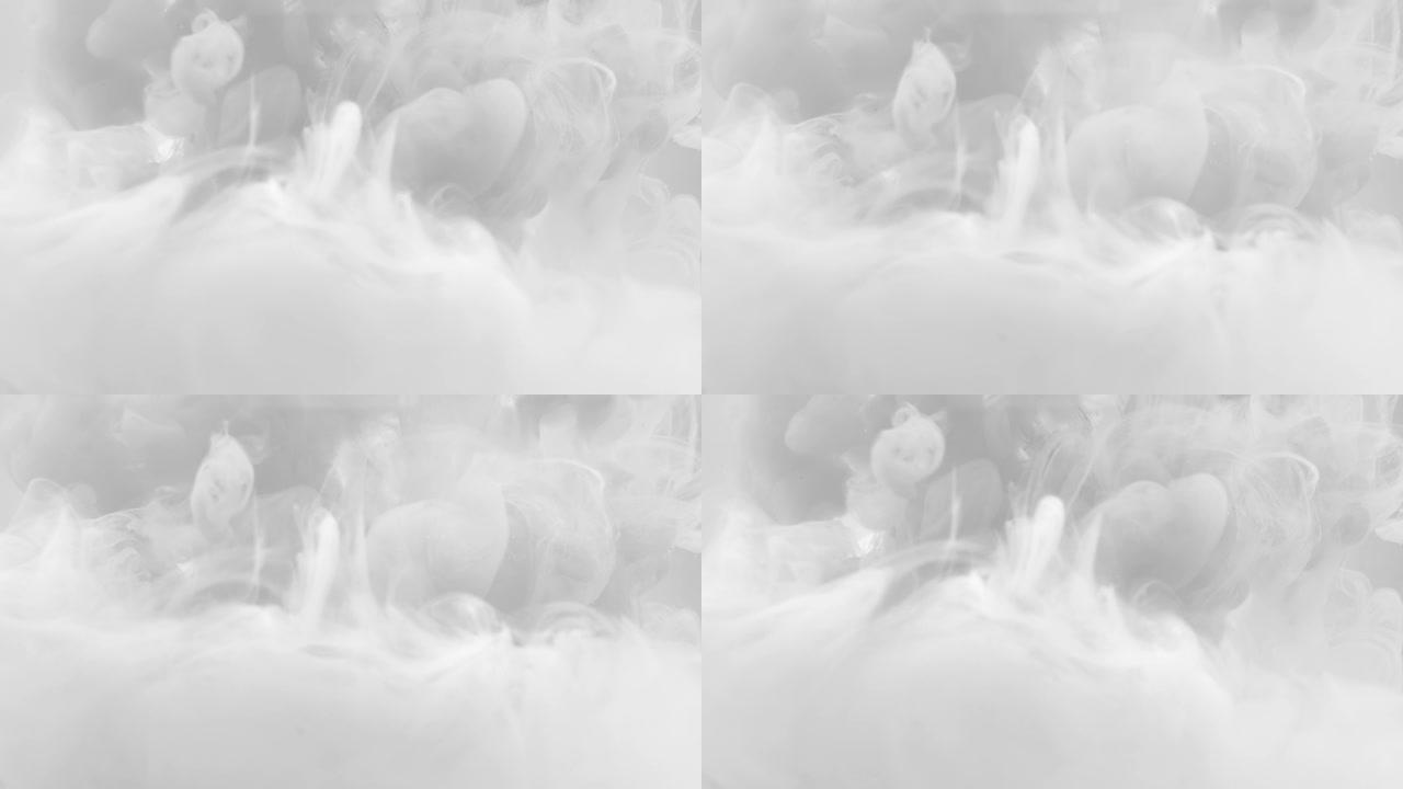 黑白烟爆炸，背景烟，丙烯酸涂料的溶解，彩虹烟，油墨涂料的抽象背景。彩色抽象烟雾爆炸