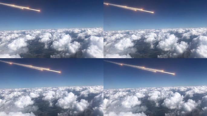 流星或空间碎片进入云层上方的地球大气层