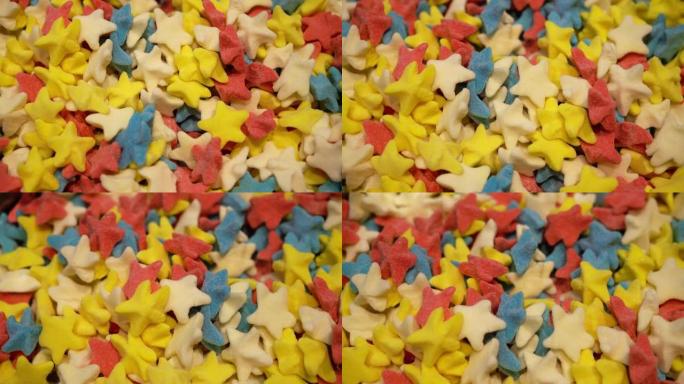 什锦软糖和星星果冻。许多多色果冻糖果