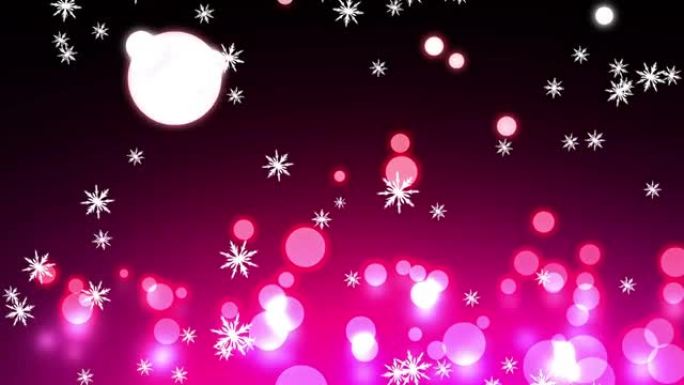 黑色和粉红色背景下的圣诞灯上的雪