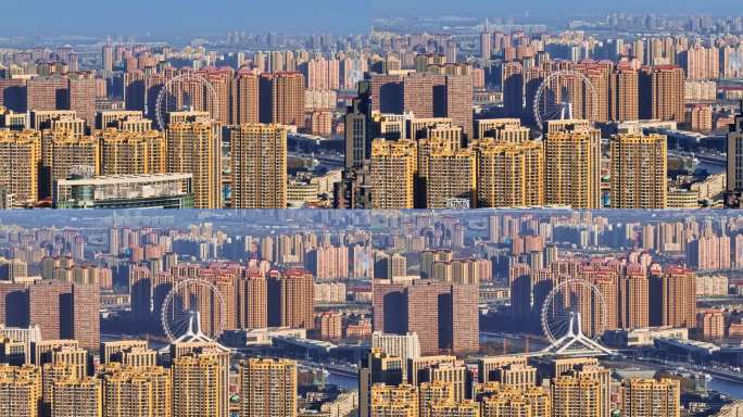天津市冬季城市风景航拍建筑与天空