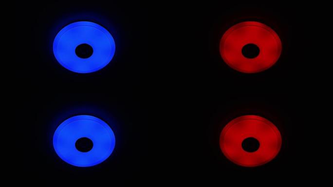 带内置无线扬声器的红色和蓝色发光二极管吸顶灯。