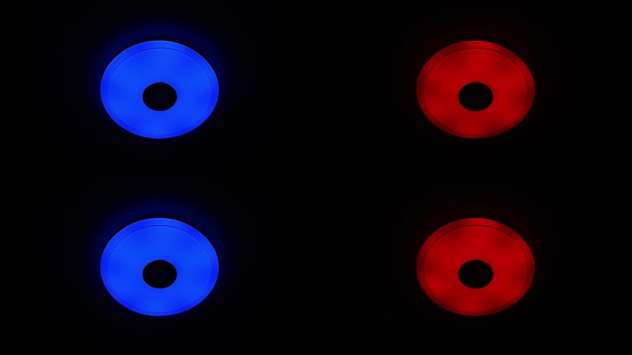 带内置无线扬声器的红色和蓝色发光二极管吸顶灯。