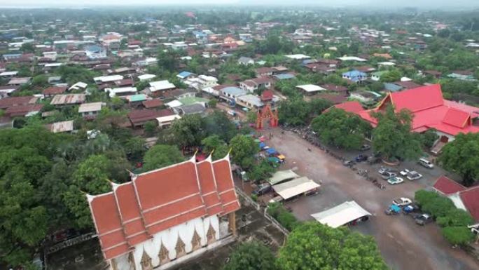 空中无人机电影拍摄于泰国华富里府Coke Salung村的小村庄