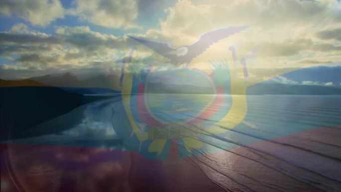 厄瓜多尔国旗的数字构图挥舞着鸟瞰图
