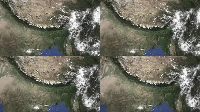 从东部飞往尼泊尔加德满都的客机。3D动画