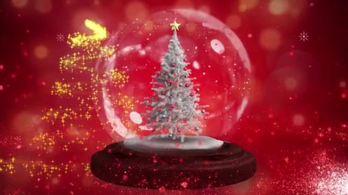 带有圣诞树的雪球动画和带有雪花的流星动画