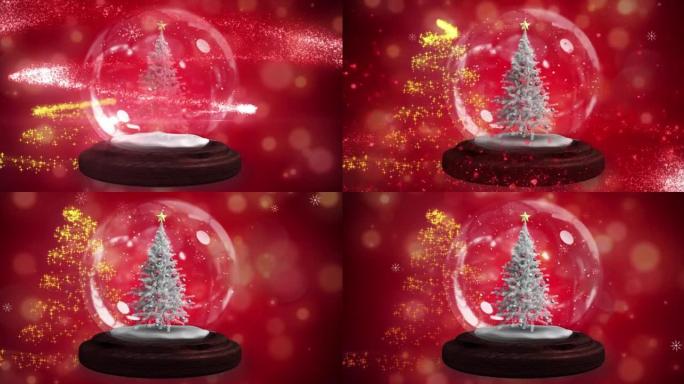 带有圣诞树的雪球动画和带有雪花的流星动画