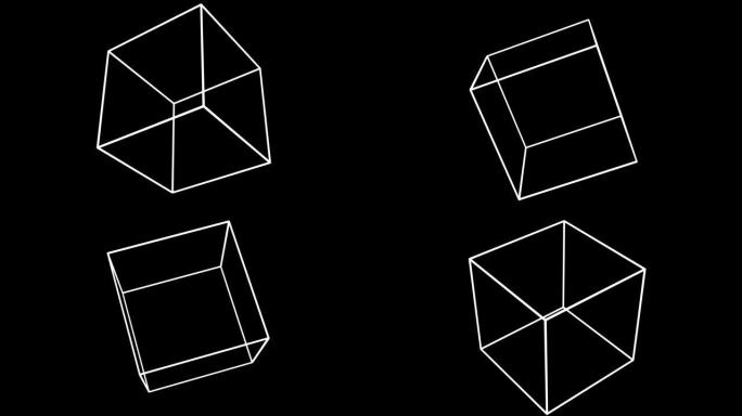 透明背景上的旋转立方体3D形状动画循环。