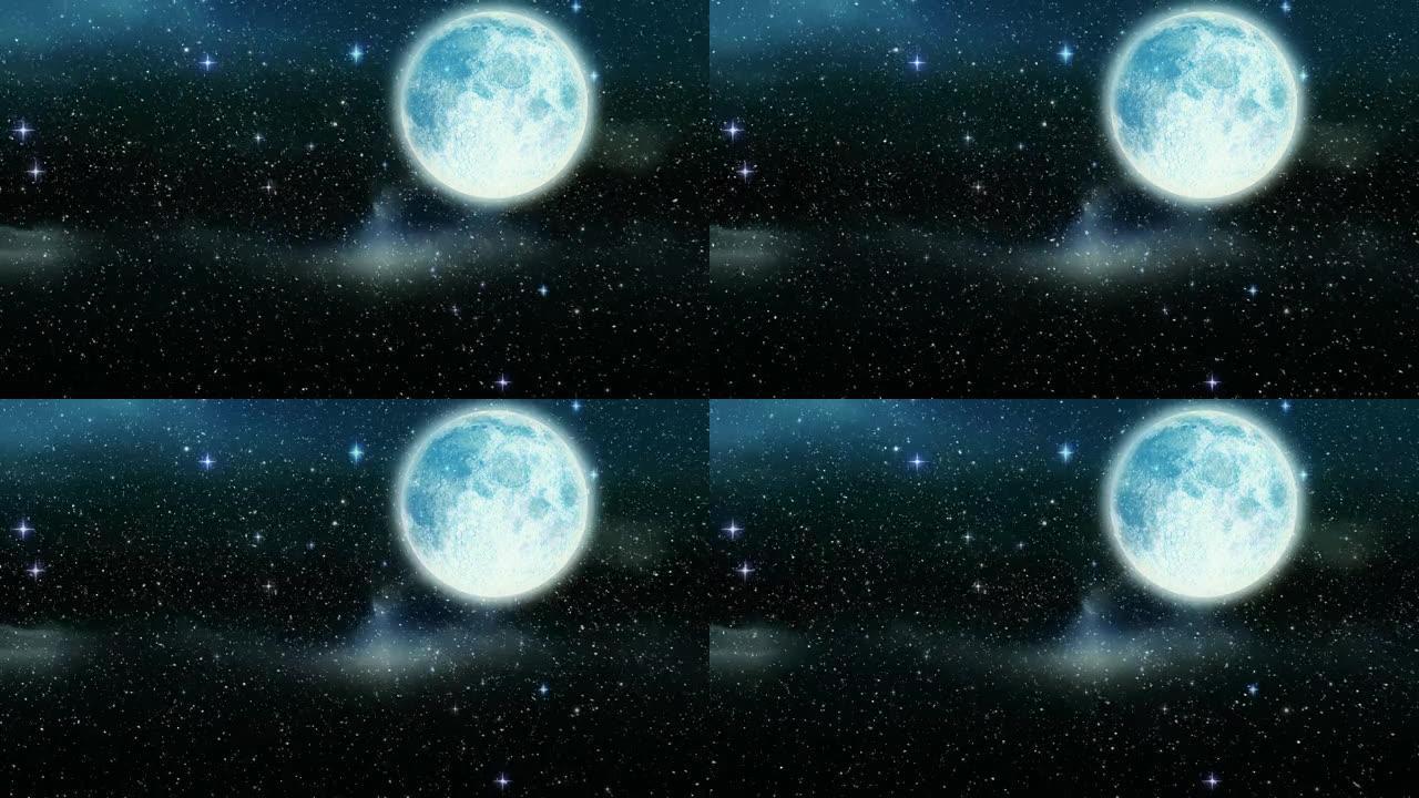 冬天风景下的雪落在星星和月亮上的动画