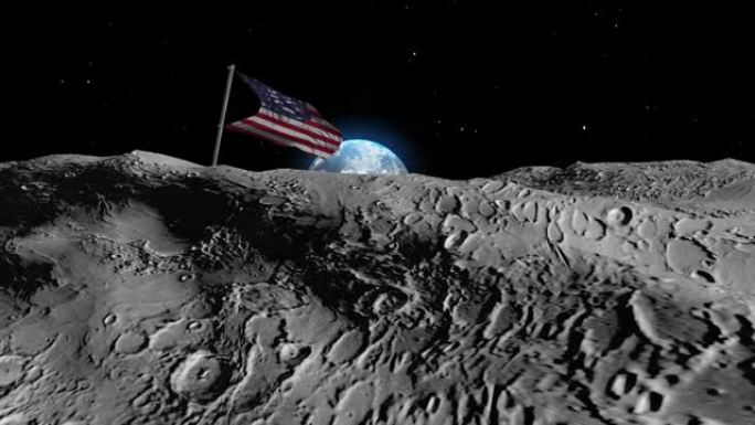 用美国国旗从月球上揭示的地球
