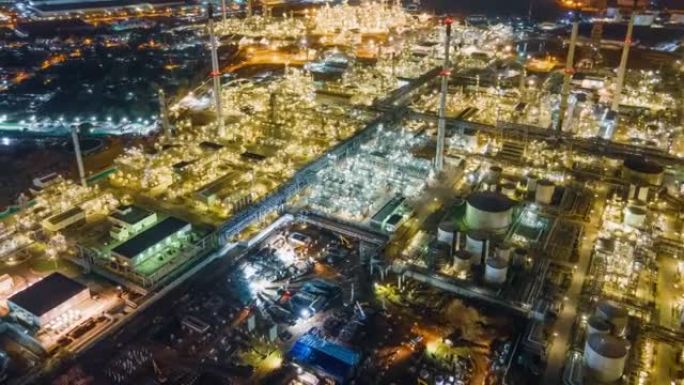 俯视图hyperlapse暮光拍摄鸟瞰图大容量石油工业加工增长需求产品石油和石化产品春武里府东南亚