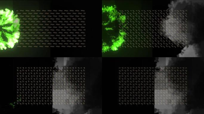 黑色背景上的点和绿色爆炸烟雾的动画