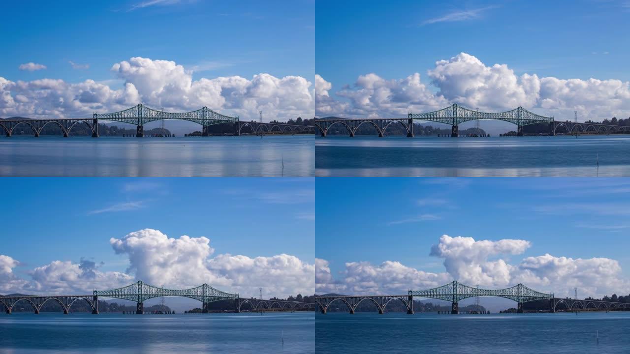时间流逝-俄勒冈州麦卡洛纪念桥上美丽的云层
