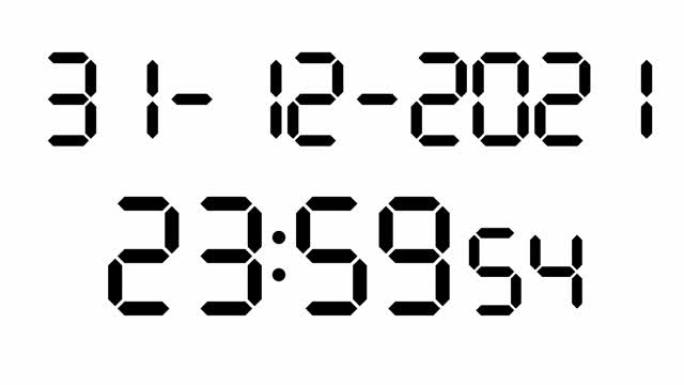 时钟倒计时十秒，直到新年2022，数字电子段显示，黑白色