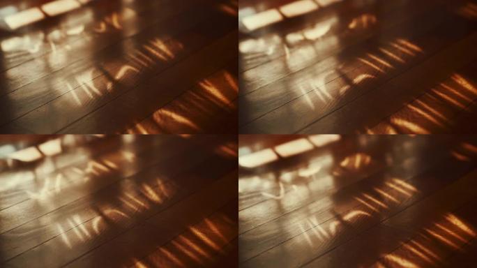 窗帘在木地板上摆动的阴影
