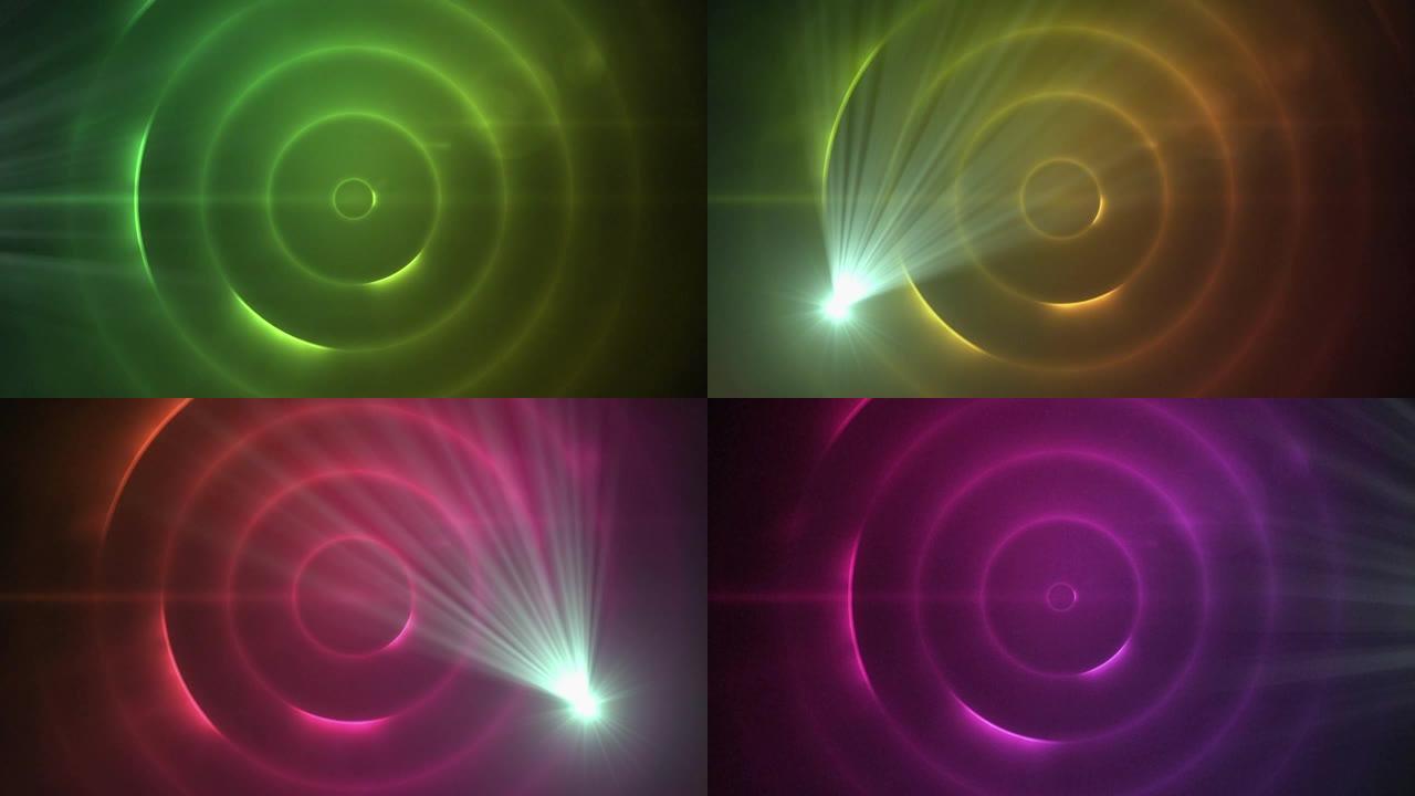 粉色背景上的光斑与螺旋光迹的数字动画