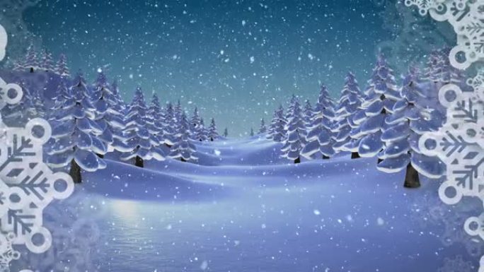 冬季风景中雪花飘落的动画