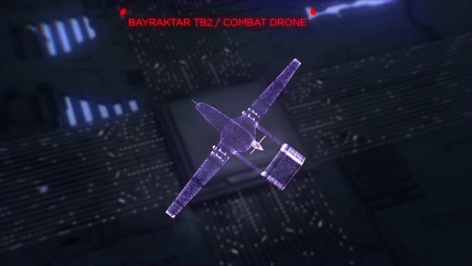 Bayraktar tb2。土耳其无人作战飞行器。数字未来3d模型转盘动画。先进技术概念可视化: 电