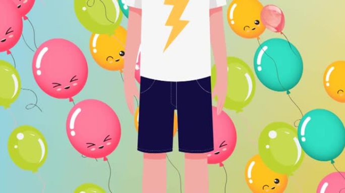 男孩在气球上戴口罩的动画