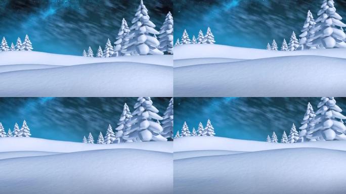 冬天风景下的杉木树枝上的雪的动画