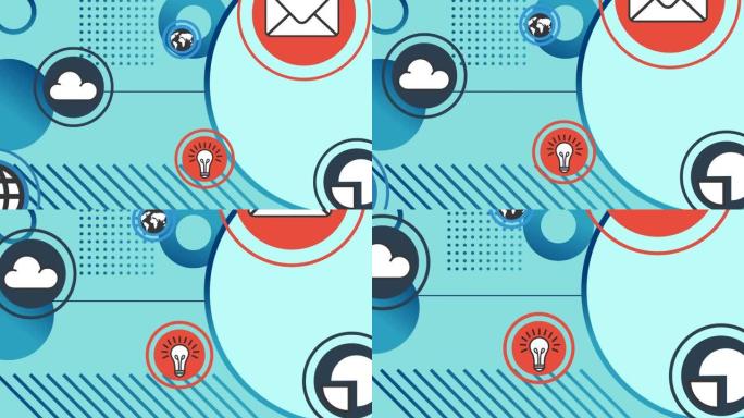 绿色背景上带有图标的连接网络动画