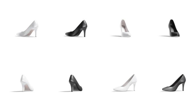 黑色和白色高跟鞋模型，环形旋转