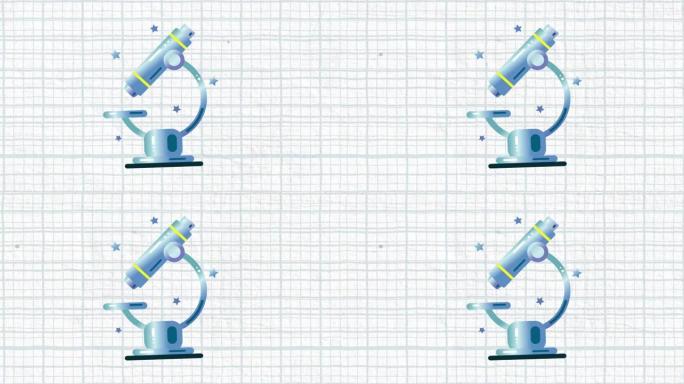 白色蓝色网格上的显微镜动画