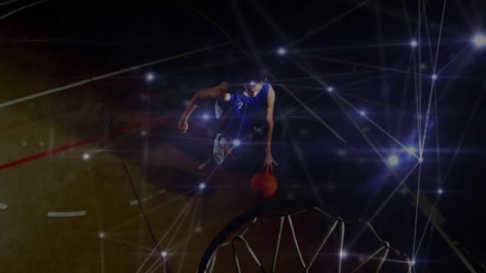 健身房混合种族男子篮球运动员的联系网络动画