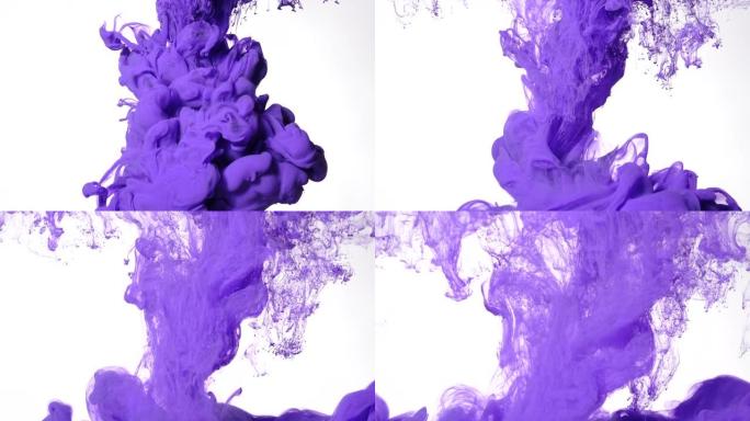白色背景上的水中紫色水彩墨水。奇妙的抽象背景。