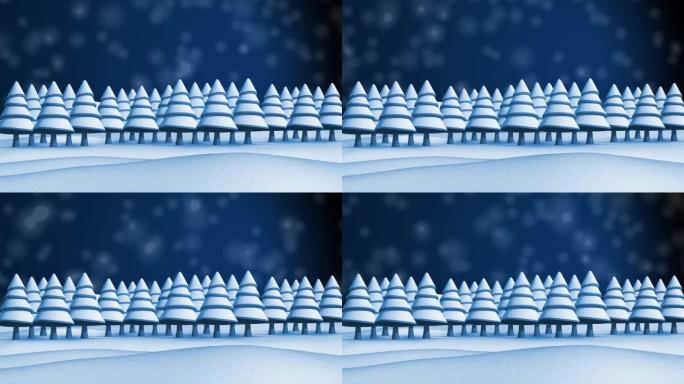 夜间飘雪的动画冬季风景
