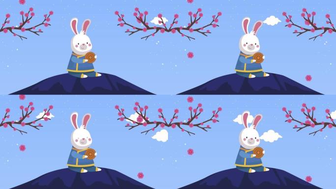 中秋动画配兔子吃月饼