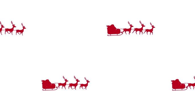 雪落在雪橇上的圣诞老人上，被驯鹿拉到白色背景下
