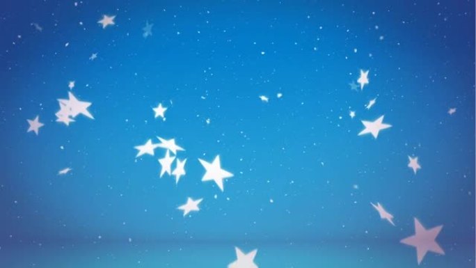 星星和雪落在蓝色背景上的动画
