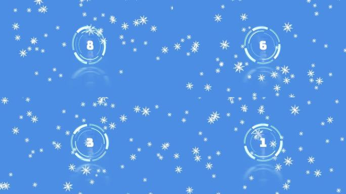 蓝色背景上的雪上的时钟动画
