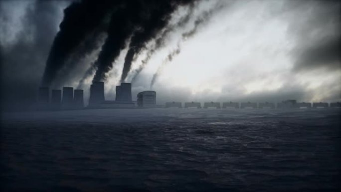 石油脏管和生态污染。工厂黑烟。生态问题概念。逼真的4k动画。