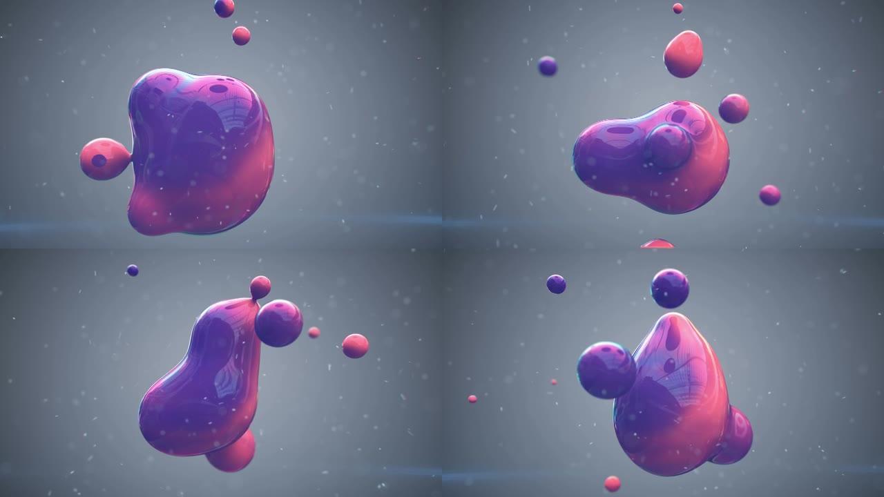 微世界中的液体分子无缝循环3D渲染动画