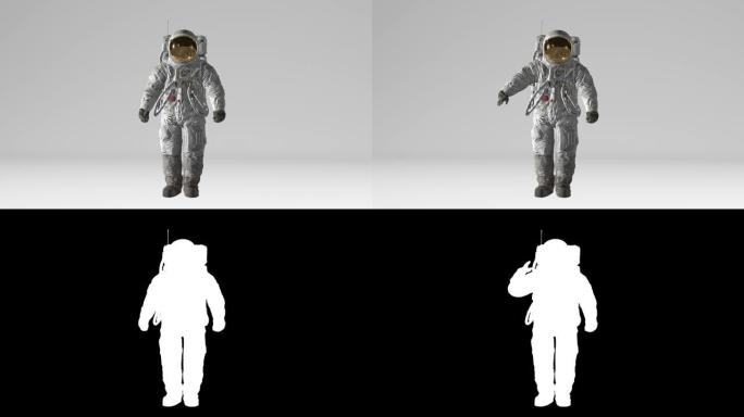月球宇航员在阿尔法频道的白色背景下敬礼。