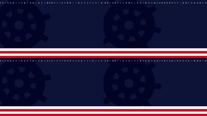 动画的星条旗的美国和车轮与复制空间在蓝色