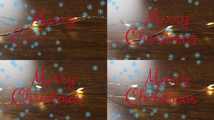带有雪花的木制背景上的圣诞快乐动画