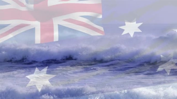 澳大利亚国旗的数字构图在海中挥舞着鸟瞰图