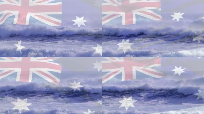 澳大利亚国旗的数字构图在海中挥舞着鸟瞰图