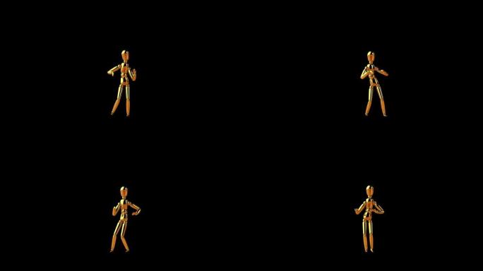 有趣的金色模特做曼波侧步舞，无缝循环，阿尔法通道