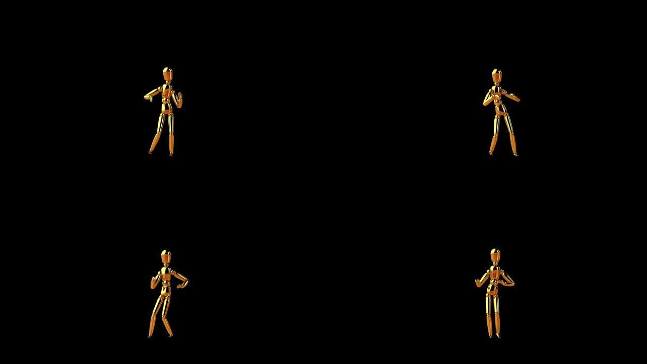 有趣的金色模特做曼波侧步舞，无缝循环，阿尔法通道