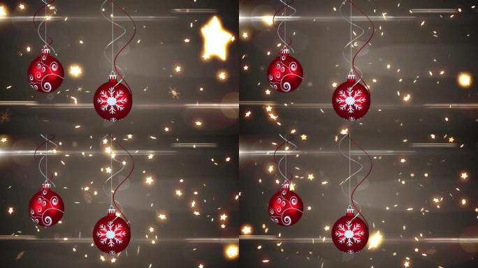 棕色背景上的星星和圣诞节小玩意动画