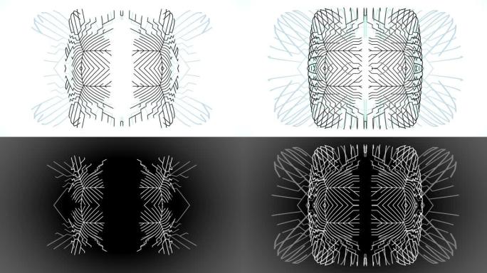 4k抽象黑色线框在白色bg分支上的计算。Ai不断增长的线、节点和交叉点的几何图案。通过人工智能或神经
