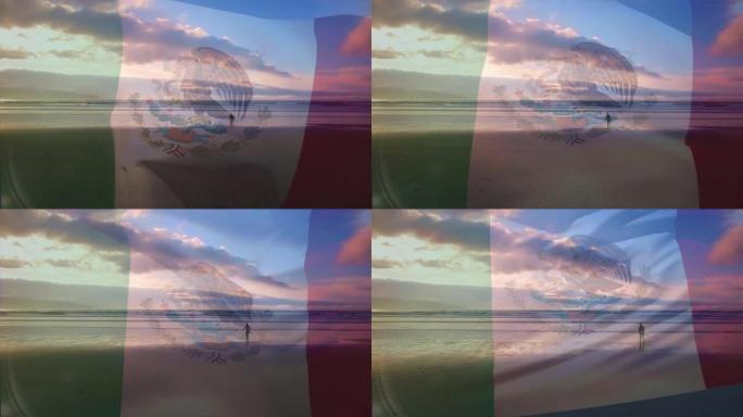 墨西哥国旗的数字构图挥舞着海滩的鸟瞰图