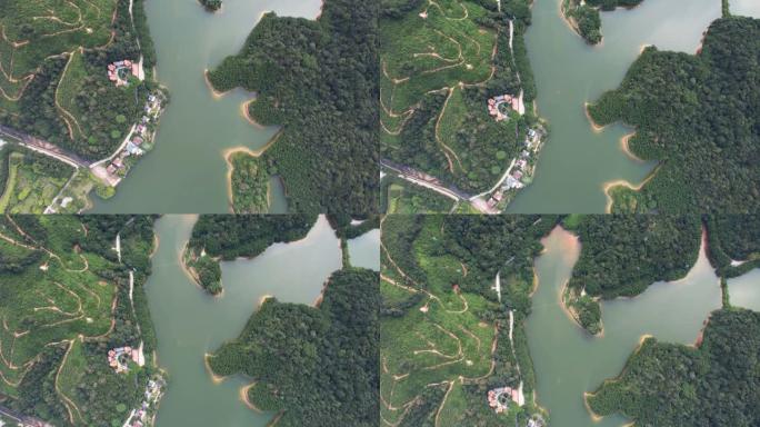 广州天禄湖平移航拍俯拍青山绿水