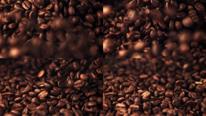 超慢动作咖啡豆翱翔而坠。以1000 fps的高速相机拍摄。
